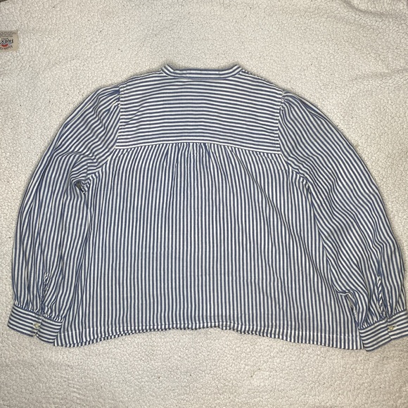 Madewell Puff-Sleeve Popover Railroad Stripe Shirt: Size Large - Picture 2 of 11